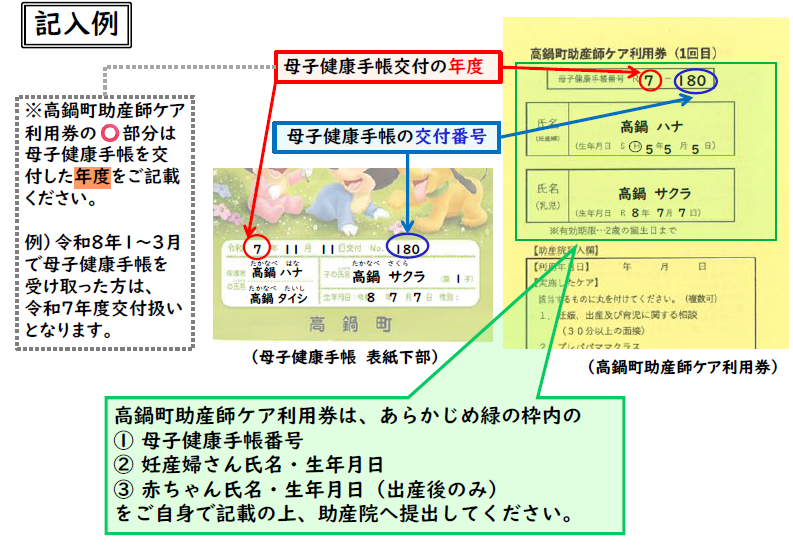 高鍋町助産師ケア利用券記入例